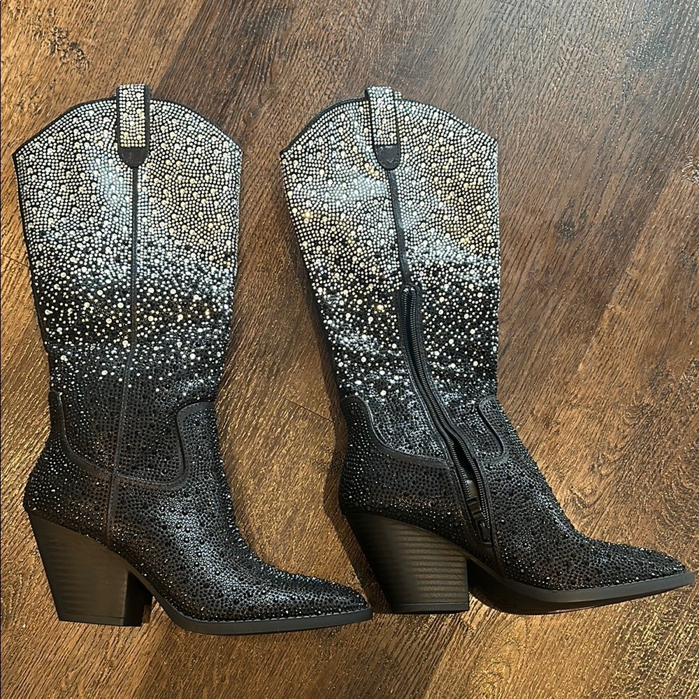 Black and Silver Rhinestone Women's Western Boots boutique brand